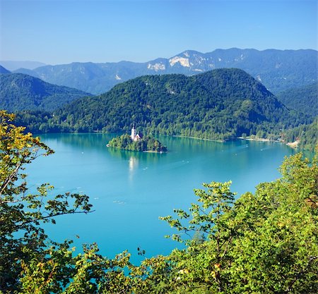 simsearch:400-08317924,k - Photo from air perspective, Bled lake with island, slovenia, europe Stock Photo - Budget Royalty-Free & Subscription, Code: 400-05875332