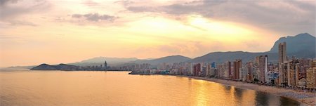 spain panoramic - Benidorm bay at Costa Blanca sunset panorama. View from the end of the bay. Stock Photo - Budget Royalty-Free & Subscription, Code: 400-05875998