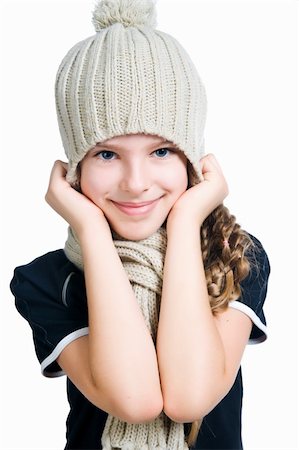 Beautiful little girl in cap and scarf  isolated on white Stock Photo - Budget Royalty-Free & Subscription, Code: 400-05876099