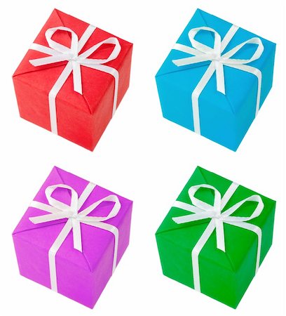 simsearch:400-06070265,k - four colored gift boxes isolated on white Stock Photo - Budget Royalty-Free & Subscription, Code: 400-05876279