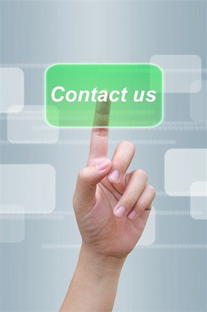 hand pushing contact us button on a touch screen interface Stock Photo - Budget Royalty-Free & Subscription, Code: 400-05876591