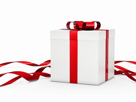 Christmas gift box white with red ribbon Stock Photo - Budget Royalty-Free & Subscription, Code: 400-05876966