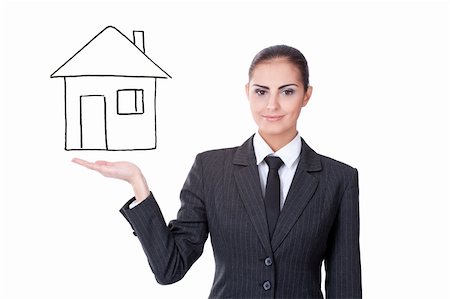 young businesswoman with virtual house on white background Stock Photo - Budget Royalty-Free & Subscription, Code: 400-05877099