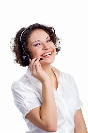 simsearch:400-04785322,k - Female Operator of call center with headset in white shirt Stock Photo - Budget Royalty-Free & Subscription, Code: 400-05877100