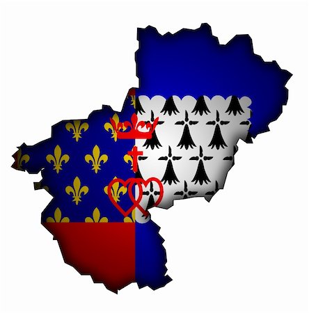 old map with flag of department, administrative region of france called Pays de la Loire Fotografie stock - Microstock e Abbonamento, Codice: 400-05877176