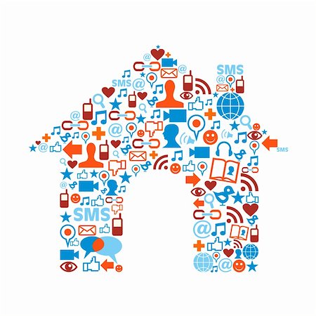 simsearch:400-04295006,k - Social media icons set in house symbol shape composition Stock Photo - Budget Royalty-Free & Subscription, Code: 400-05877395