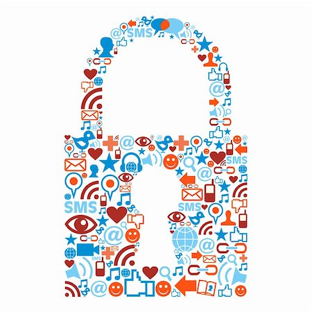 simsearch:400-04295006,k - Social media icons set in padlock shape composition Stock Photo - Budget Royalty-Free & Subscription, Code: 400-05877392