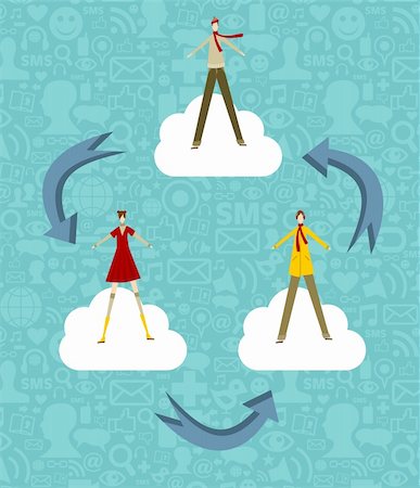 simsearch:400-05877439,k - Cloud computing concept people on a blue background with social media icons. Vector file available. Stockbilder - Microstock & Abonnement, Bildnummer: 400-05877436