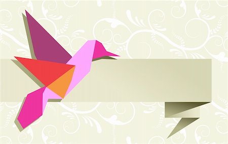 simsearch:400-04689233,k - One Origami hummingbird over floral design banner background. Vector file available. Stock Photo - Budget Royalty-Free & Subscription, Code: 400-05877459