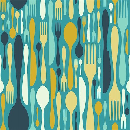 simsearch:400-05877482,k - Cutlery icons seamless pattern background. Fork, knife and spoon silhouettes on different sizes and colors. Vector available. Stock Photo - Budget Royalty-Free & Subscription, Code: 400-05877479
