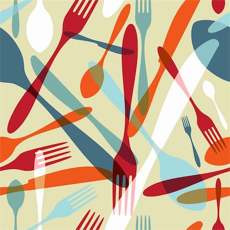 simsearch:400-04357357,k - Transparency silverware icons seamless pattern background. Fork, knife and spoon silhouettes on different sizes and colors. Vector file avaliable. Photographie de stock - Aubaine LD & Abonnement, Code: 400-05877470