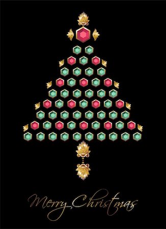 Christmas tree made ??of diamonds with gold details on black background.  Vector file available. Photographie de stock - Aubaine LD & Abonnement, Code: 400-05877494