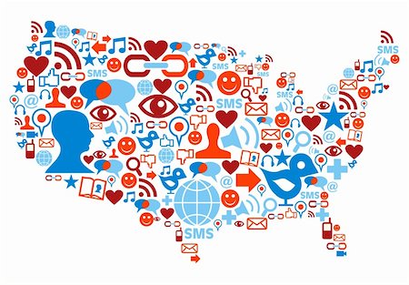 simsearch:400-05877439,k - Social media icons set in USA map shape illustration Stockbilder - Microstock & Abonnement, Bildnummer: 400-05877513