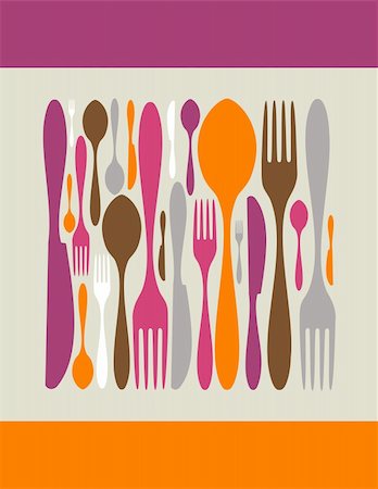 simsearch:400-05877482,k - Square made by cutlery icons. Fork, knife and spoon silhouettes on diferent sizes and colors. Vector avaliable. Stock Photo - Budget Royalty-Free & Subscription, Code: 400-05877533