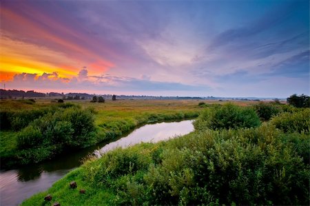 simsearch:400-07932789,k - Summer landscape with river at sunset Stock Photo - Budget Royalty-Free & Subscription, Code: 400-05878026