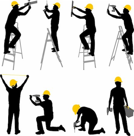 standing on ladder illustration - construction workers silhouettes - vector Stock Photo - Budget Royalty-Free & Subscription, Code: 400-05878136