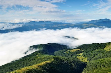 simsearch:400-07932789,k - Landscape with mountains and forests under morning sky with clouds Stock Photo - Budget Royalty-Free & Subscription, Code: 400-05878210