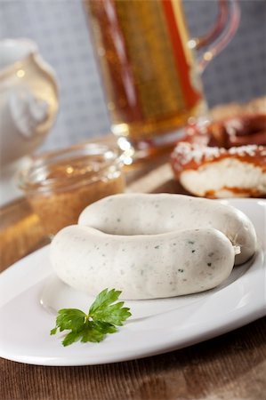 sweet and salty - pair of bavarian white sausages Stock Photo - Budget Royalty-Free & Subscription, Code: 400-05878599