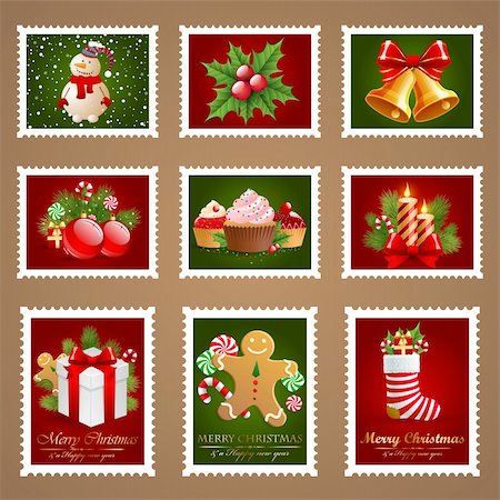 simsearch:400-07838225,k - Christmas postage set. Photographie de stock - Aubaine LD & Abonnement, Code: 400-05878774