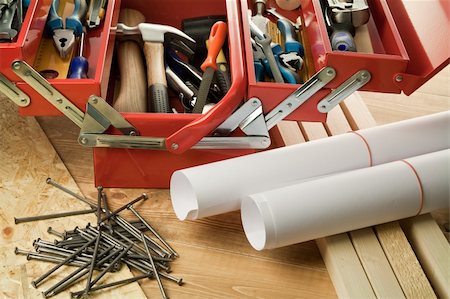 Paper rolls and tool box. Stock Photo - Budget Royalty-Free & Subscription, Code: 400-05878906