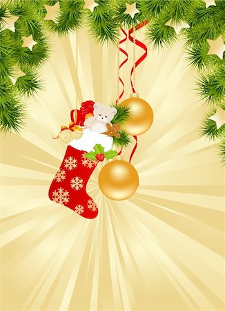 simsearch:400-08113383,k - Christmas gold background with decorations. Vector illustration. Stock Photo - Budget Royalty-Free & Subscription, Code: 400-05879048