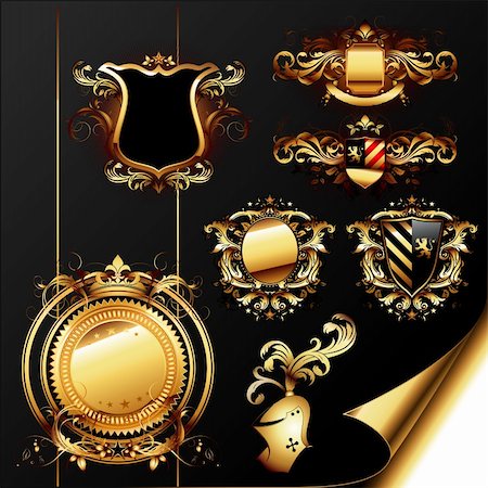 simsearch:640-02948141,k - set of ornamental golden heraldic elements, this illustration may be useful as designer work Fotografie stock - Microstock e Abbonamento, Codice: 400-05879301