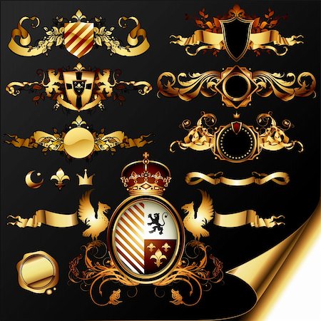 set of ornamental golden heraldic elements, this illustration may be useful as designer work Stock Photo - Budget Royalty-Free & Subscription, Code: 400-05879303