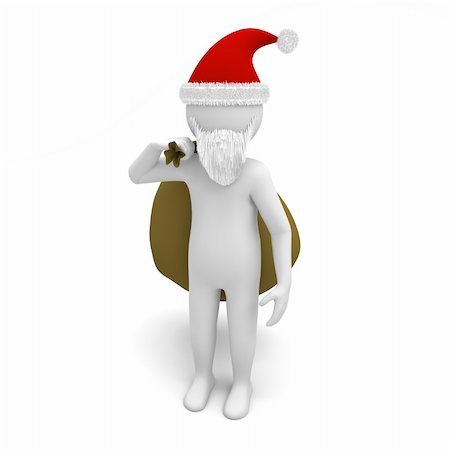 3d man dressed as santa claused with a bag of goodies.. Photographie de stock - Aubaine LD & Abonnement, Code: 400-05879363