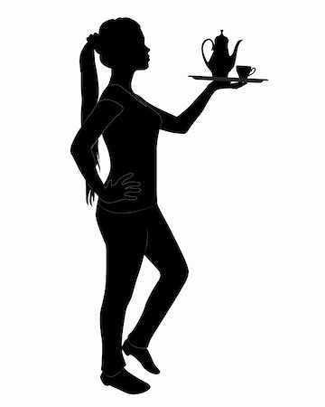 black silhouette of a waitress with a tray on a white background Photographie de stock - Aubaine LD & Abonnement, Code: 400-05879480