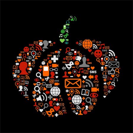 simsearch:400-04301126,k - Pumpkin made ??of social media icons for Halloween. Vector file available. Foto de stock - Royalty-Free Super Valor e Assinatura, Número: 400-05879499