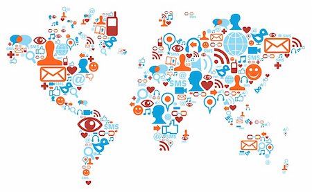 Social media network icons in world map shape concept Stock Photo - Budget Royalty-Free & Subscription, Code: 400-05879505