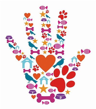 Human hand shape with animal pet protection icons set. Photographie de stock - Aubaine LD & Abonnement, Code: 400-05879502