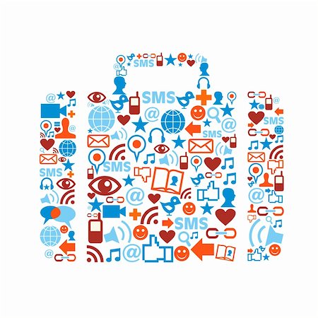 simsearch:400-04295006,k - Bag silhouette made with social media icons set. Stock Photo - Budget Royalty-Free & Subscription, Code: 400-05879522
