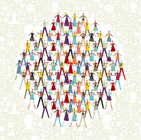 simsearch:400-04295006,k - Taked by hands people group in circle shape. Social icons set pattern background. Stock Photo - Budget Royalty-Free & Subscription, Code: 400-05879554