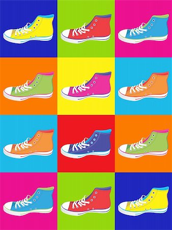 Colorful sneakers on differentes colors background. Vector available Stock Photo - Budget Royalty-Free & Subscription, Code: 400-05879572