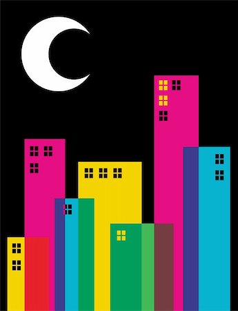 Multicolored transparency buildings and moon on top illustration. Vector file available. Stock Photo - Budget Royalty-Free & Subscription, Code: 400-05879613