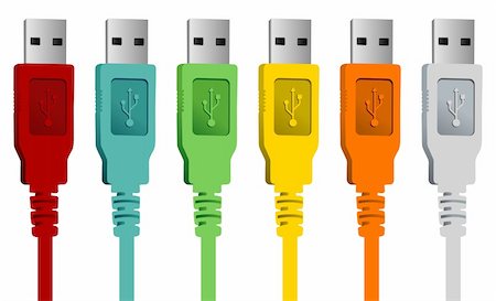 simsearch:400-04794358,k - Set of USB cables in various colors isolated over white background. Vector file available. Stock Photo - Budget Royalty-Free & Subscription, Code: 400-05879621