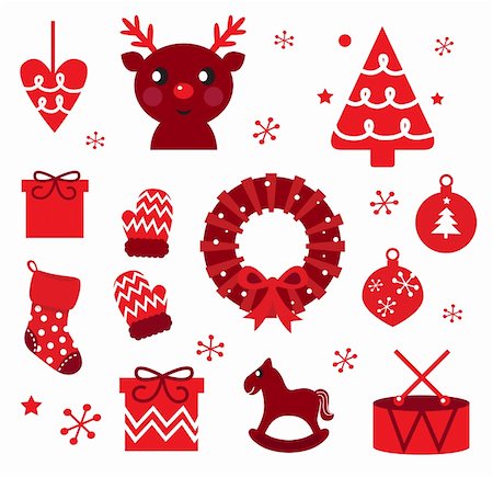 Red retro xmas items and elements ( red ) Stock Photo - Budget Royalty-Free & Subscription, Code: 400-05879769