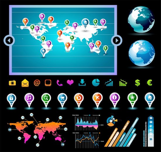 Premium infographics master collection: graphs, histograms, arrows, chart, 3D globe, icons and a lot of related design elements. Photographie de stock - Libre de Droits (LD), Artiste: DavidArts, Le code de l’image : 400-05879785