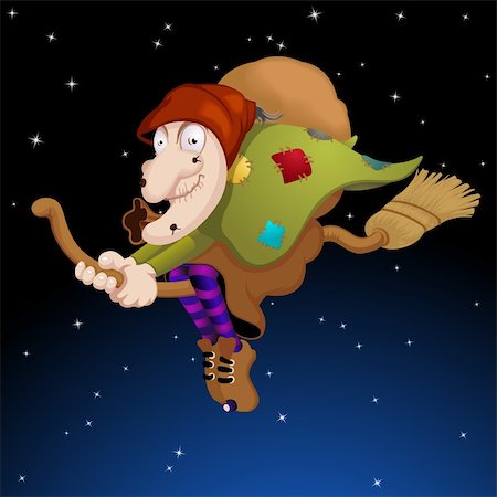 The old woman flying on the broom in the Epiphany night Fotografie stock - Microstock e Abbonamento, Codice: 400-05879839