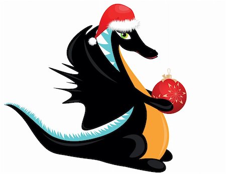 dinosaur cartoon background - black dragon on red hat with ball Stock Photo - Budget Royalty-Free & Subscription, Code: 400-05879883