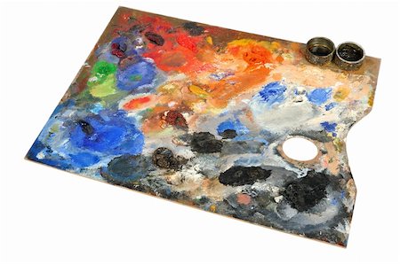 simsearch:400-05890408,k - Artistic palette covered with colors on white background Photographie de stock - Aubaine LD & Abonnement, Code: 400-05884092