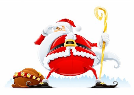 personnage (personne) - Santa Claus with sack and staff vector illustration isolated on white background Stock Photo - Budget Royalty-Free & Subscription, Code: 400-05884618