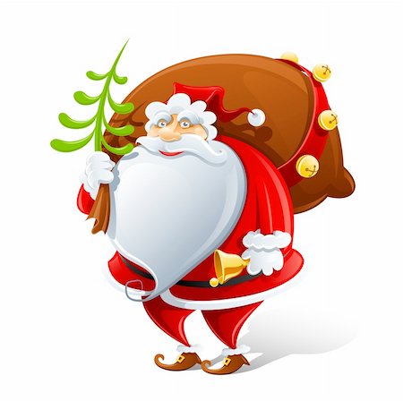 Santa Claus with sack and bell vector illustration isolated on white background Stock Photo - Budget Royalty-Free & Subscription, Code: 400-05884626