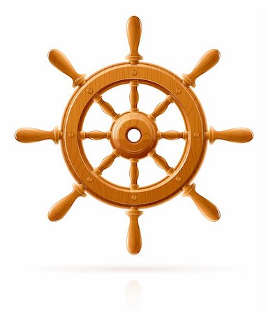 ship wheel marine wooden vintage  vector illustration isolated on white background Stock Photo - Budget Royalty-Free & Subscription, Code: 400-05884638