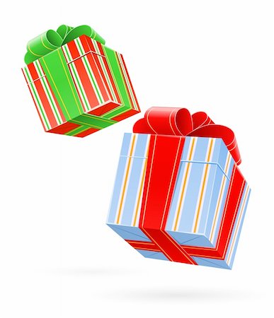 falling with box - gift box with bow vector illustration isolated on white background Stock Photo - Budget Royalty-Free & Subscription, Code: 400-05884632