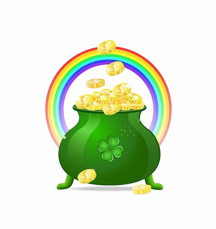 simsearch:400-06066026,k - Green cauldron icon with gold coins and rainbow isolated on white background. Vector illustration on patrick's day Foto de stock - Super Valor sin royalties y Suscripción, Código: 400-05885151