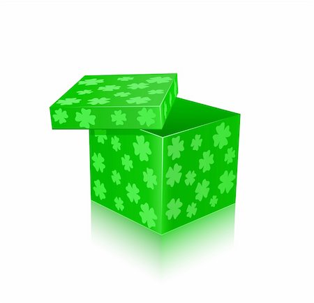 simsearch:400-05885156,k - Green Open Gift Box With Shamrocks. Vector Illustration Stock Photo - Budget Royalty-Free & Subscription, Code: 400-05885170