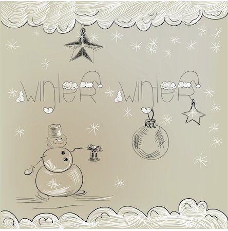 Christmas card with snowman Photographie de stock - Aubaine LD & Abonnement, Code: 400-05885407