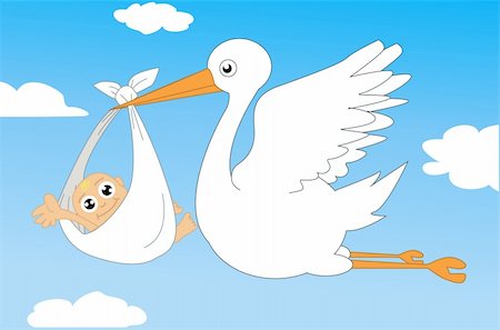 stork with baby - Stork and baby vector illustration Stock Photo - Budget Royalty-Free & Subscription, Code: 400-05885414